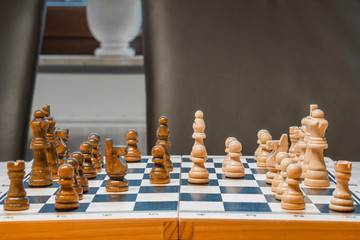 black and white chessboard with chessmen (game)
