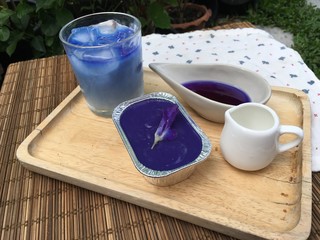 Butterfly pea chocolate soft cake and  Butterfly Pea Milk 