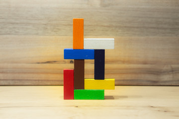 colorful building or architecture out of wooden toy blocks
