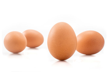Four Brown chicken eggs isolated on white background.