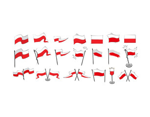 Set Poland Flag on white background in vector illustration