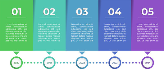 Timeline infographics template. Presentation business infographic with 5 sections. Vector design for brochure, diagram, workflow, web design, annual report.