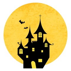 満月と屋敷のイラスト