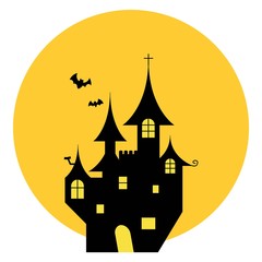 満月と屋敷のイラスト