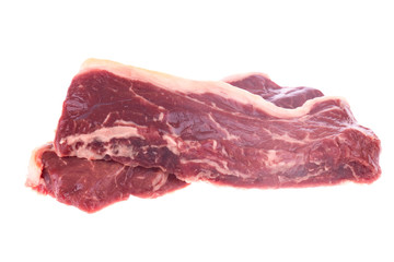 two slices of beef isolated on white background