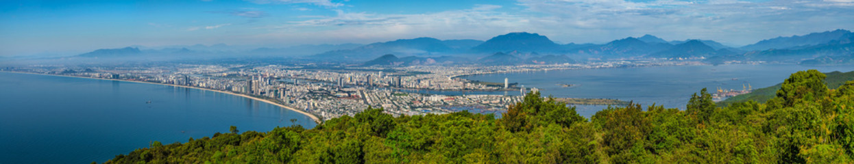 Aerial view of Da Nang city, Vietnam. Cityscape view at Son Tra peninsula