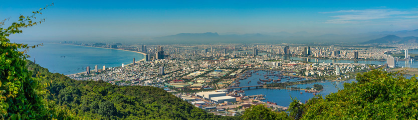 Obraz premium Aerial view of Da Nang city, Vietnam. Cityscape view at Son Tra peninsula