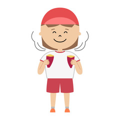 焼き芋を食べる女の子のイラスト　(全身)