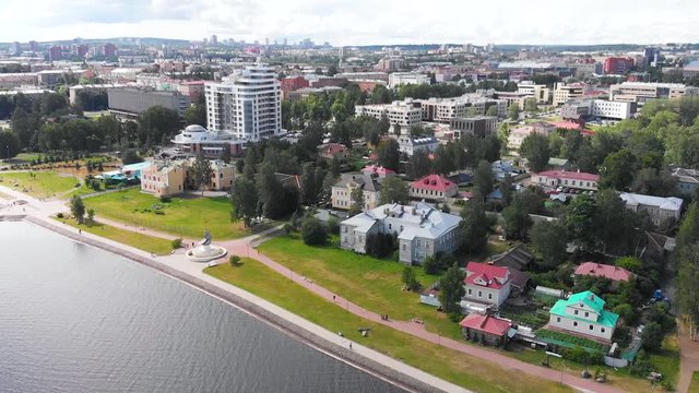 Onega lake embankment Petrozavodsk City (Republic of Karelia Russia) aerial view
