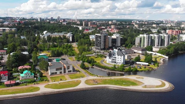 Onega lake embankment Petrozavodsk City (Republic of Karelia Russia) aerial view