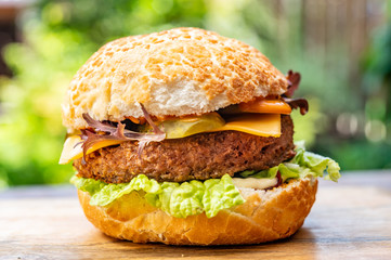 Fresh tasty meat free vegetarian burger made from high quality organic ingredients