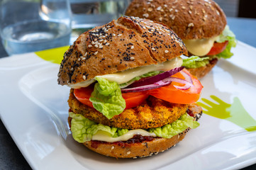 Fresh tasty meat free vegetarian burger made from high quality organic ingredients