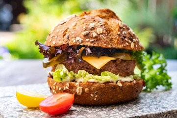 Fresh tasty meat free vegetarian burger made from high quality organic ingredients