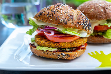 Fresh tasty meat free vegetarian burger made from high quality organic ingredients