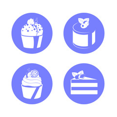 Set of vector illustrations, flat desserts and cakes isolated on white