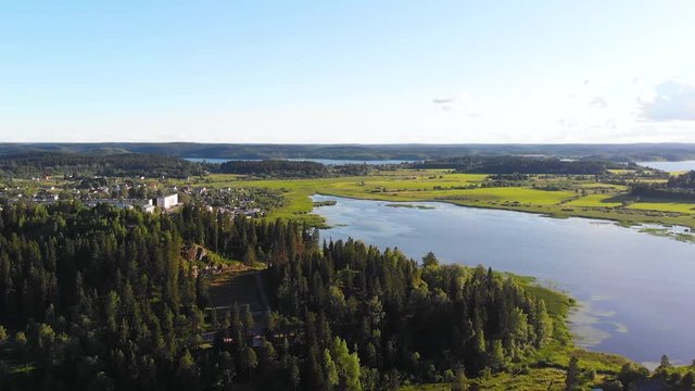 Sortavala town Lake River (Republic of Karelia Russia) aerial view drone footage