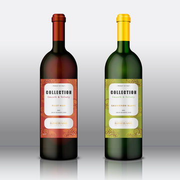 Premium Quality Wine Labels with bottle. Label templates for white and red wine.