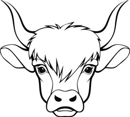 Cow head black silhouette bull for logo. Happy New Year symbol 2021. Bull, Ox, Cow, Taurus Zodiac Lunar Horoscope calendar sign. Vector illustration isolated on white background