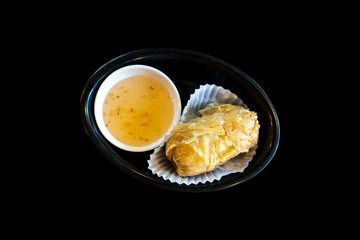 Deep fried crab meat rolls. Traditional local Chinese food at Southern, Thailand.