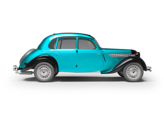 Obraz na płótnie Canvas 3D rendering classic retro car blue on white background with shadow