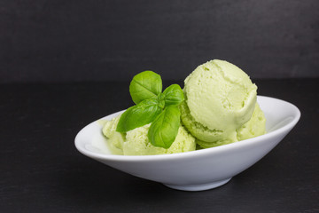 fresh green basil ice cream scoops