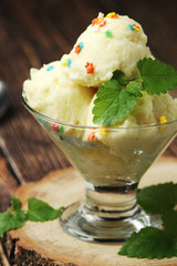 Ice cream scoops in an ice cream bowl	
