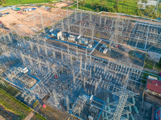 An electrical substation for heavy current with resistors.
Transformer substation from above view.