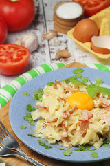 A plate with traditional pasta carbonara