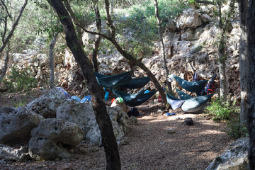 Overnight in the forest, travel, adventurism.