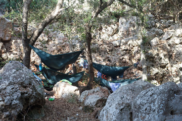 Overnight in the forest, travel, adventurism.