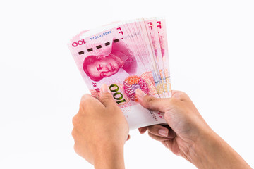 asian hand hold Chinese Rmb banknote money