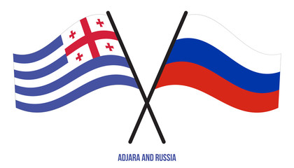 Adjara and Russia Flags Crossed And Waving Flat Style. Official Proportion. Correct Colors.