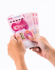 asian hand hold Chinese Rmb banknote money