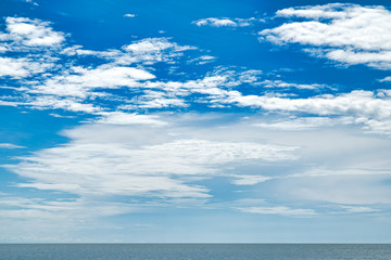 Naklejka na ściany i meble perfect blue sky with clouds and water of the sea, Ocean and sky. Nature background of sea horizon and clouds