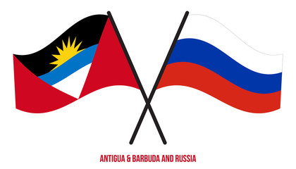Fototapeta premium Antigua & Barbuda and Russia Flags Crossed & Waving Flat Style. Official Proportion. Correct Colors.