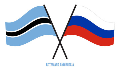 Botswana and Russia Flags Crossed And Waving Flat Style. Official Proportion. Correct Colors.