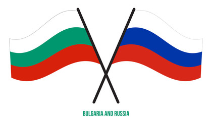 Bulgaria and Russia Flags Crossed And Waving Flat Style. Official Proportion. Correct Colors.