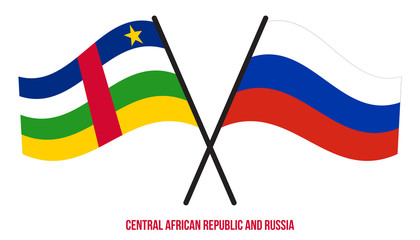 Central African Republic and Russia Flags Crossed And Waving Flat Style. Official Proportion.