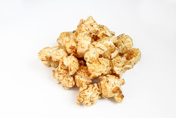 Brown popcorn with peanuts flavor isolated on white background