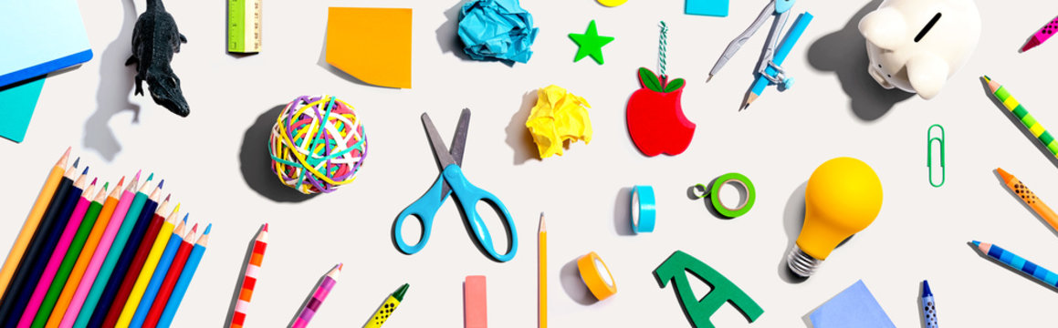 Collection Of School Supplies Overhead View - Flat Lay