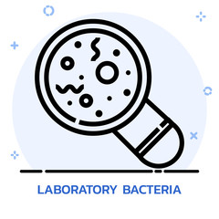 Magnifier glass with bacteria and virus line style.