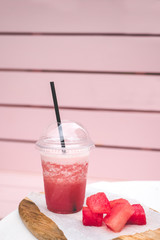 Fresh watermelon smoothie. A vegetarian treat for the whole family