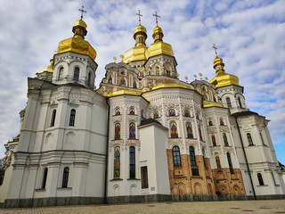 Golden cupolas with crosses of St. Michael's Cathedralin Kiev , Ukraine