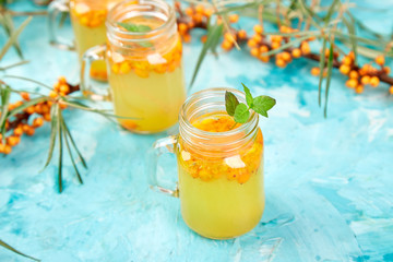 Vitaminic healthy sea buckthorn tea, immunity concept