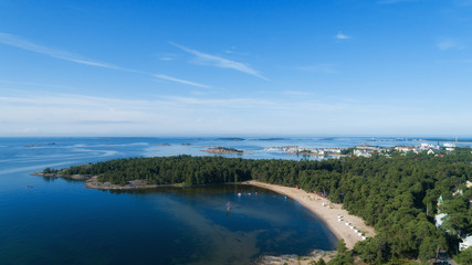 Aerial view of the bay of the city of Hanko on a sunny summer morning.
