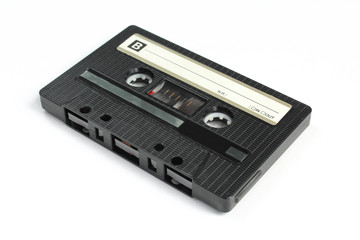 Obraz premium Black cassette isolated on white background. B side. Retro 