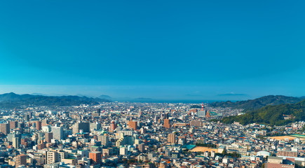 View of Matsuyama, Japan on bright clear day
