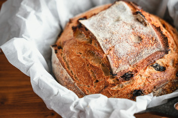 Sourdough artisan bread loaf of traditional Homemade rye starter