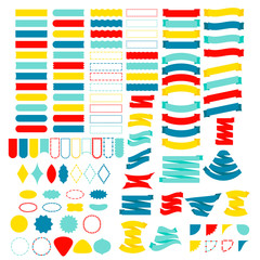 Big set of 122 Ribbons and labels, stickers, frames, banners. Modern simple element collection. Isolated On White Background, Flat Vector Illustration.