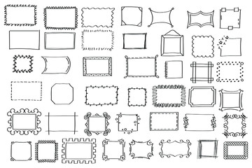 Set Doodle Frame And Border Elements Hand Drawn Collection Different Shapes Sketch Vector Design Style On White Background Illustration Isolated For Banner